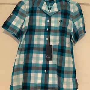 Fred Perry Women's Boxy Tartan Shirt - Blue